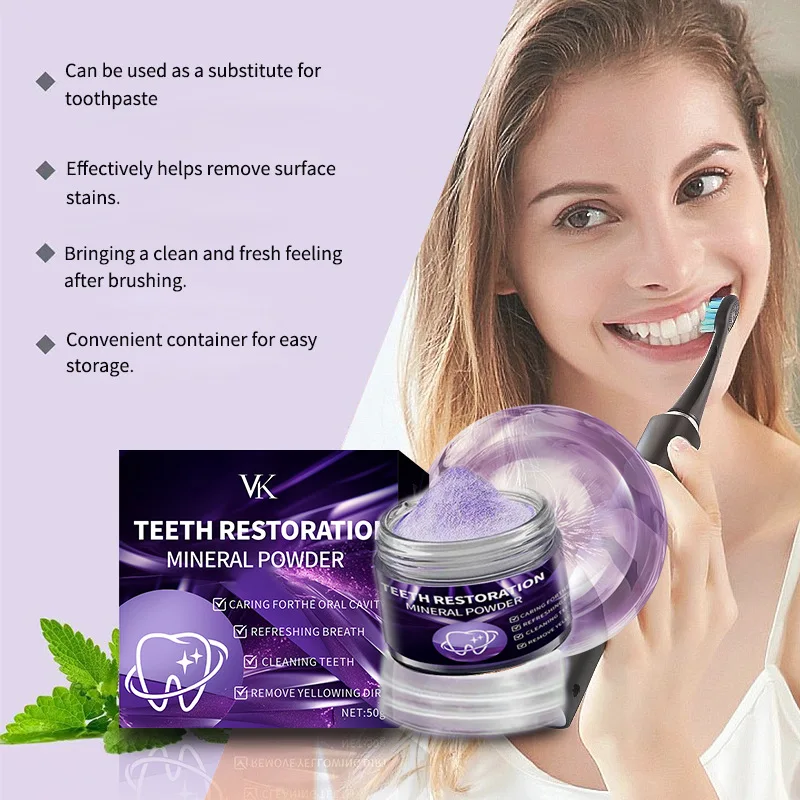 Purple teeth whitening powder, professional oral care for removing stains, cleaning teeth, and eliminating bad breath
