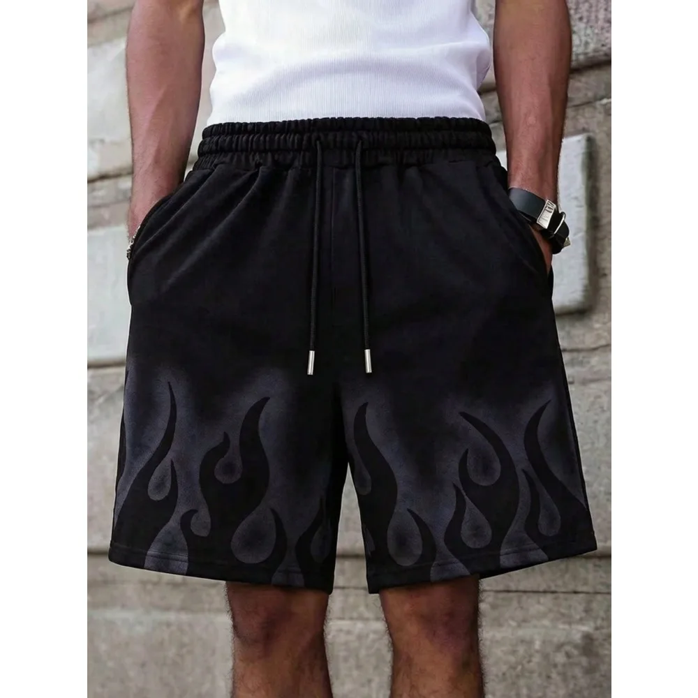 

Men's Casual Flame Print Knit Shorts, Sports & Leisure Style