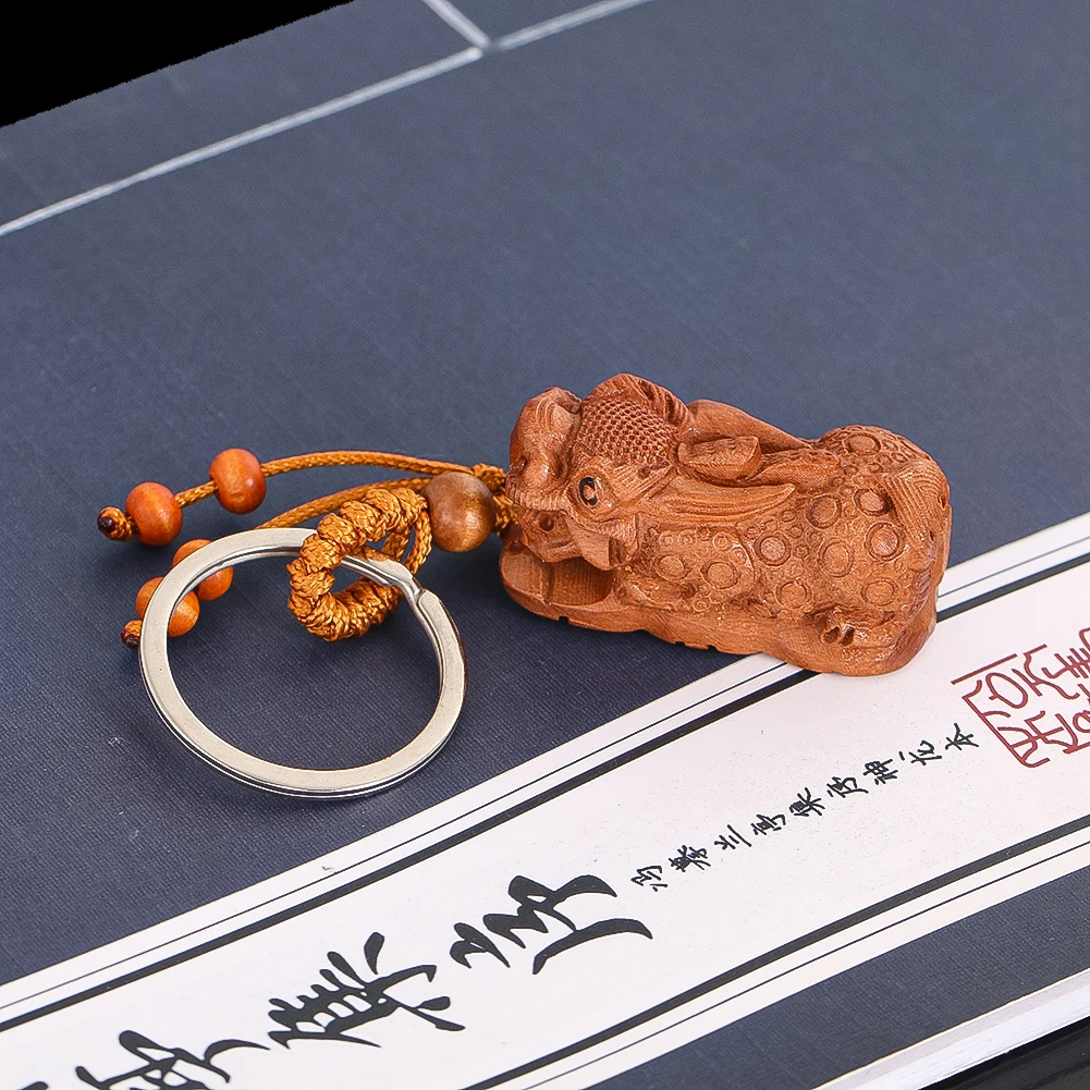 Dragon's Head Gourd Rope Chain Keychain Wooden Carving Oriental Elements Backpack Pendant Cell Phone Lanyard Peaceful Amulet