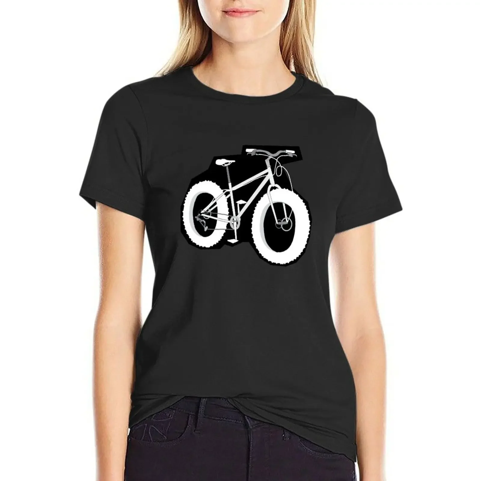 

Fat tire bicycle white on black shirt T-Shirt summer clothes korean fashion customizeds Women's clothing