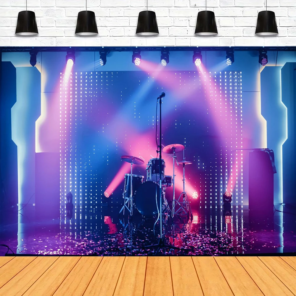 

Фон для фотосъемки сцены концерта, ночной клуб, барабан, прожекторы, рок-группа, шоу, сценический фон для концерта в реальном времени, дискотека, музыка, сценическая вечеринка