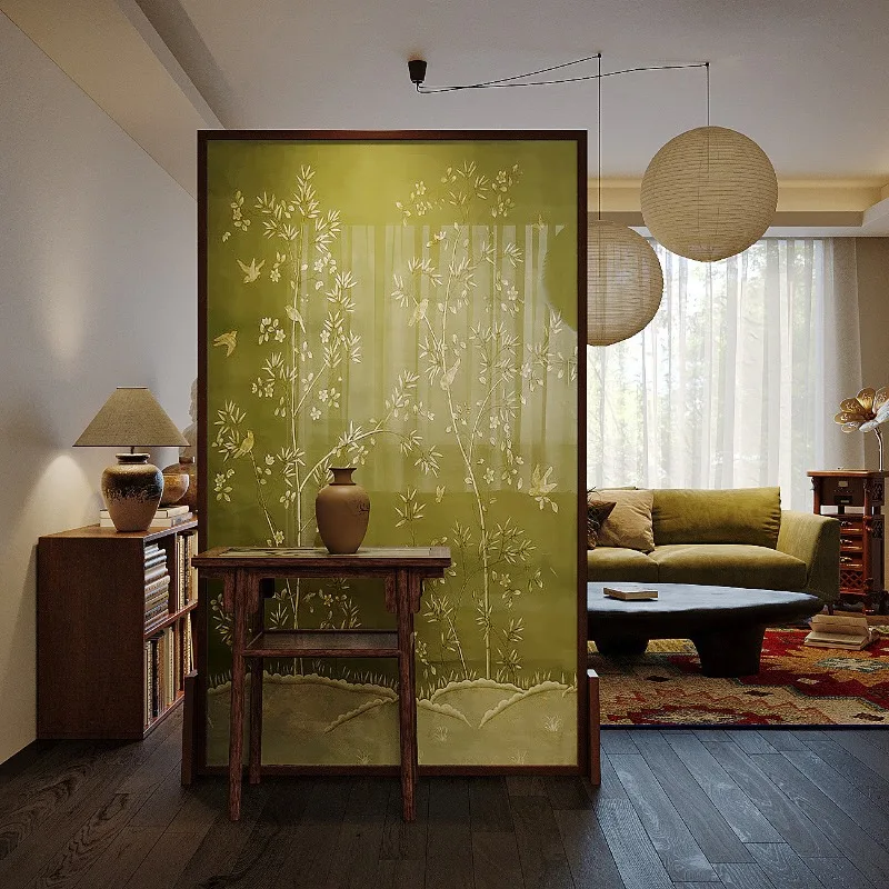 Glass screen partition living room mobile entrance porch opposite door bedroom solid wood 2 solid wood small seat screen
