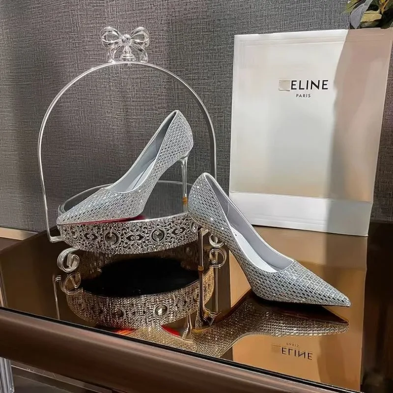 Escarpins astronomiques à talons fins à enfiler pour femmes, chaussures à talons hauts pointus, rouge, soirée scintillante, sexy, Parker, nouveau, 2024