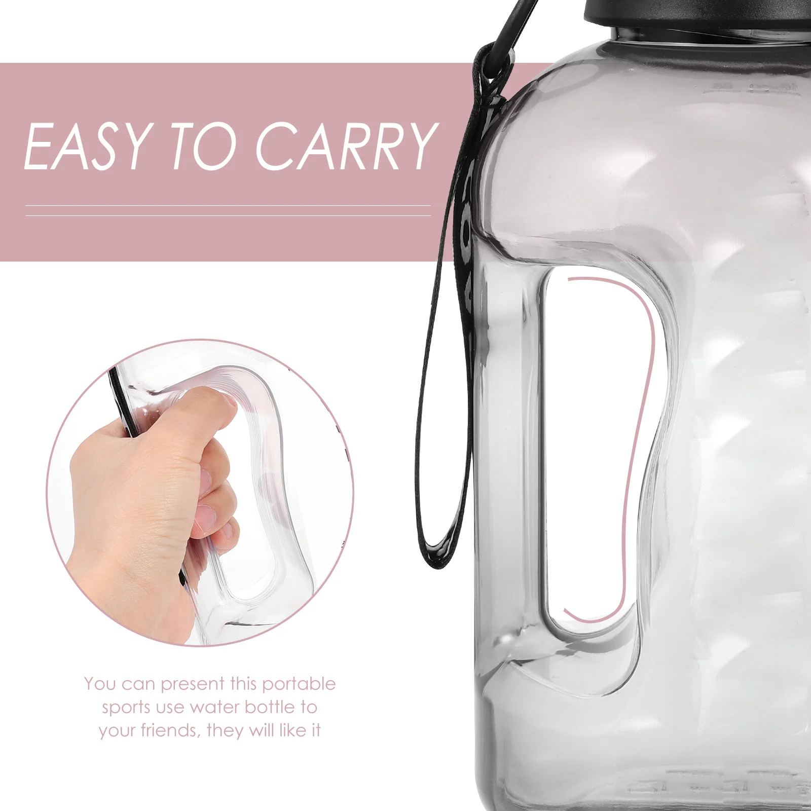 حاوية مياه كبيرة محمولة، زجاجة رياضية، إبريق للياقة البدنية، سهل الحمل للاستخدام الخارجي والداخلي، فكرة هدية عملية متينة