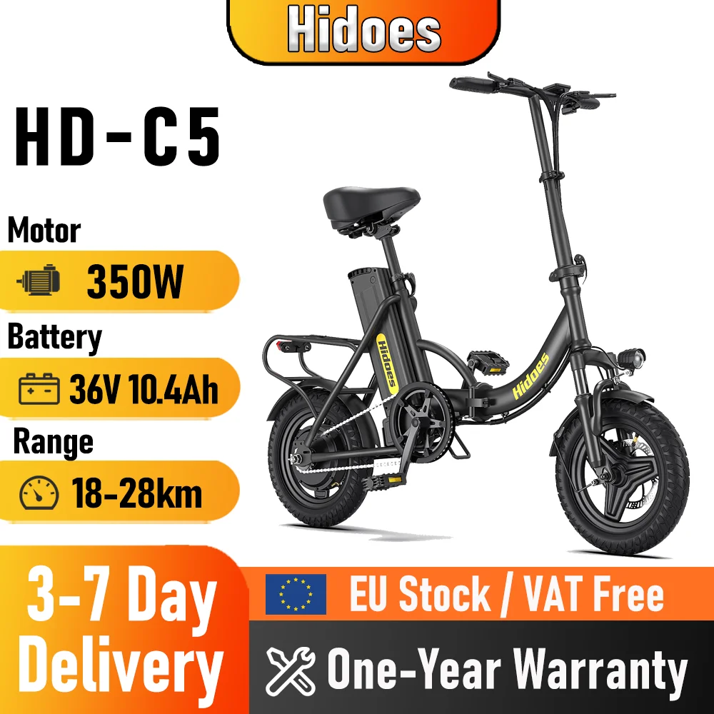 Vélo électrique pour adultes Hidoes C5, moteur 350W, 36V 10.4AH, vélo électrique pliable, 14 pouces, 18-28 km, 25 km/h