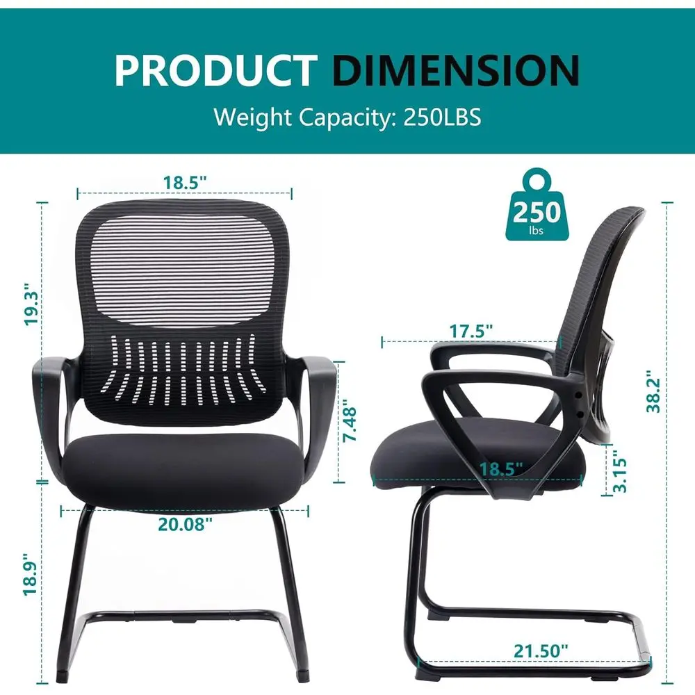 كرسي مكتب مع قاعدة زلاجات مكونة من 2، كراسي كمبيوتر شبكية تنفيذية مريحة مع دعم قطني لانتظار غرفة النوم المنزلية #3