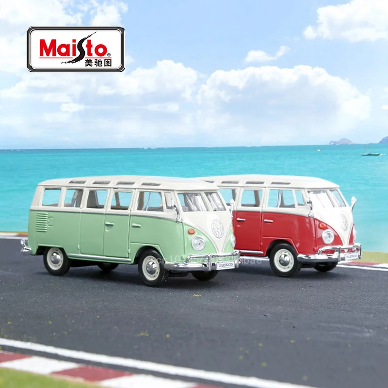 1:24 Maisto Volkswagen Van Model samochodu Samba Bus Alloy Luksusowy pojazd Diecast Edition Kolekcja zabawek Ozdoba na biurko Prezent dla dzieci