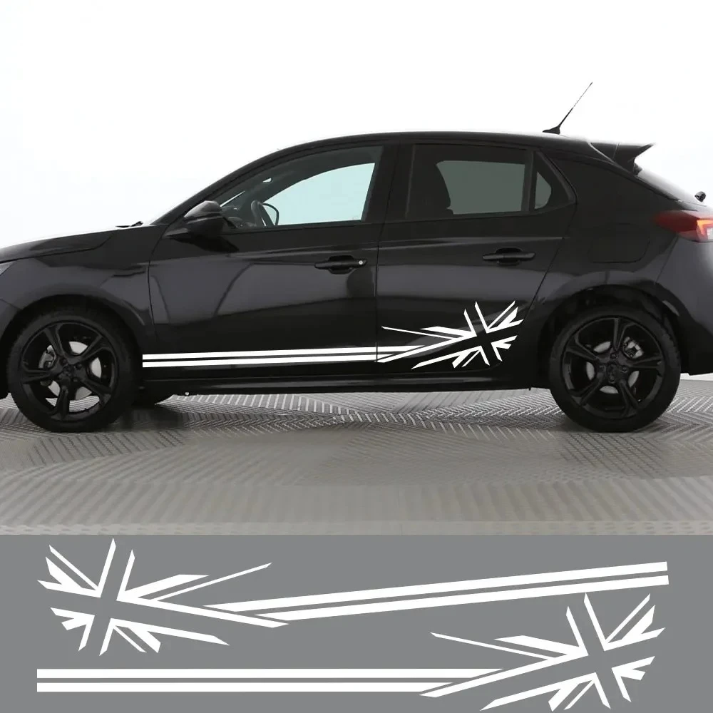 2PCS Car Door Side Skirt Sport Rice Shaped Stickers Auto Body Vinyl PVC Decals For Opel Corsa C E F D Car DIY Decor Accessories