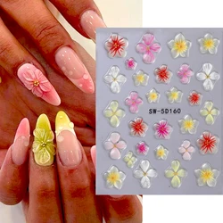 5D Orchid Rose Flower Nail Sticker Decals Simple Floral Embossed DIY Self-adhesive Nail Art Slider Supplies DIY Manicure Decor