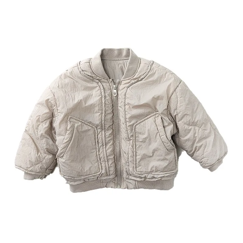 2025 Winter New Children Cotton Padded Jacket Long Sleeve Kids Boys Thick Warm Zipper Coat Solid Simple Girls Quilted Jacket