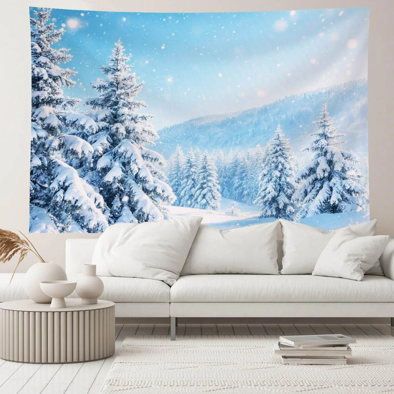 Winter Wonderland Tapestry Nature Scenery Wall Hanging Forest Snowy Pine Tree Wall Tapestry for Bedroom College Dorm Wall Decor