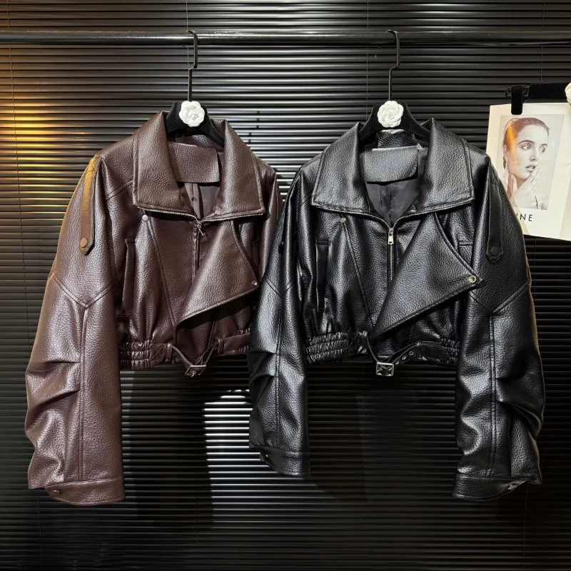 Internet Celebrity Same Style of Retro Pleated Sleeve Jacket Female Spring Autumn Hot Girl Loose Super Cool Motorcycle Suit 2026