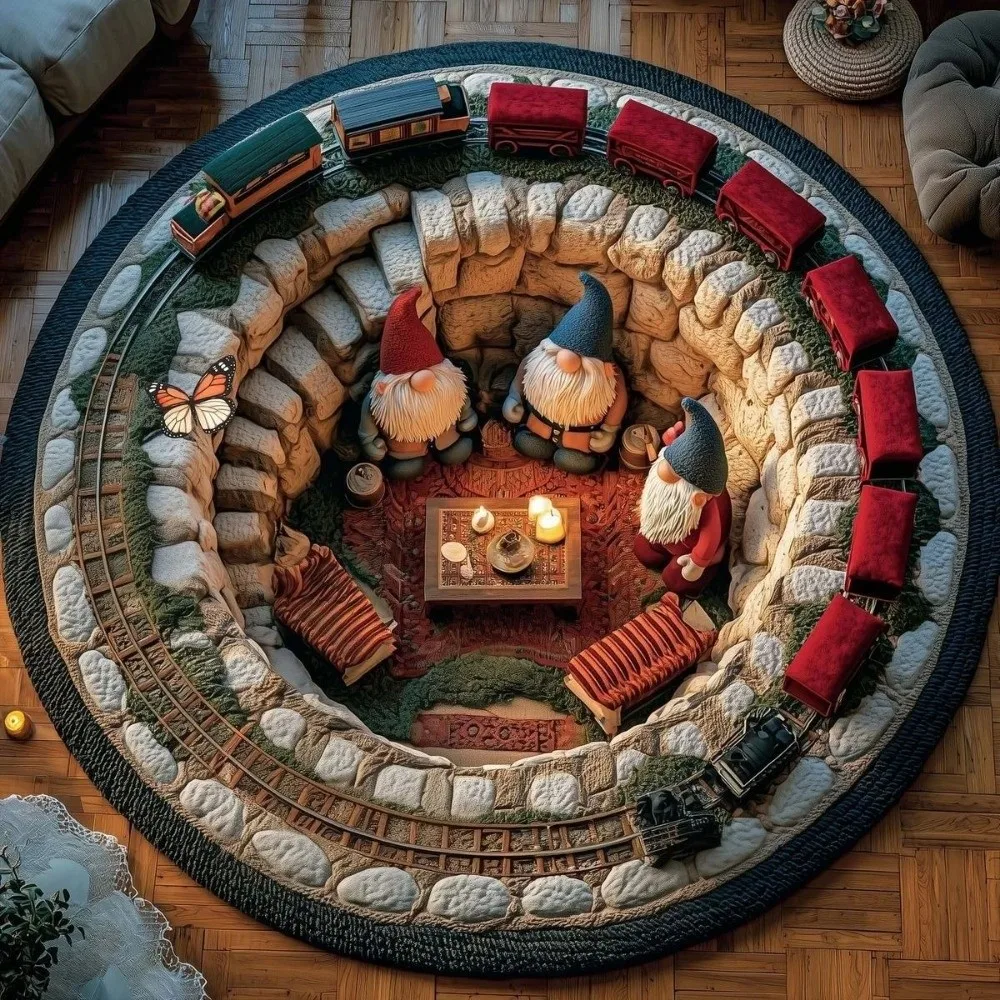 2D Flat Printed Christmas Rug Santa Claus Velvet 3D Illusion Rug Non-Slip Floor Mat Christmas Doormat Kitchen