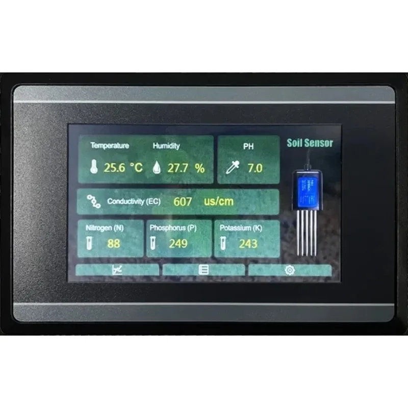 Measuring and Logging RS485 Soil Moisture Temperature Humidity EC PH NPK Sensor with HMI Touch Screen