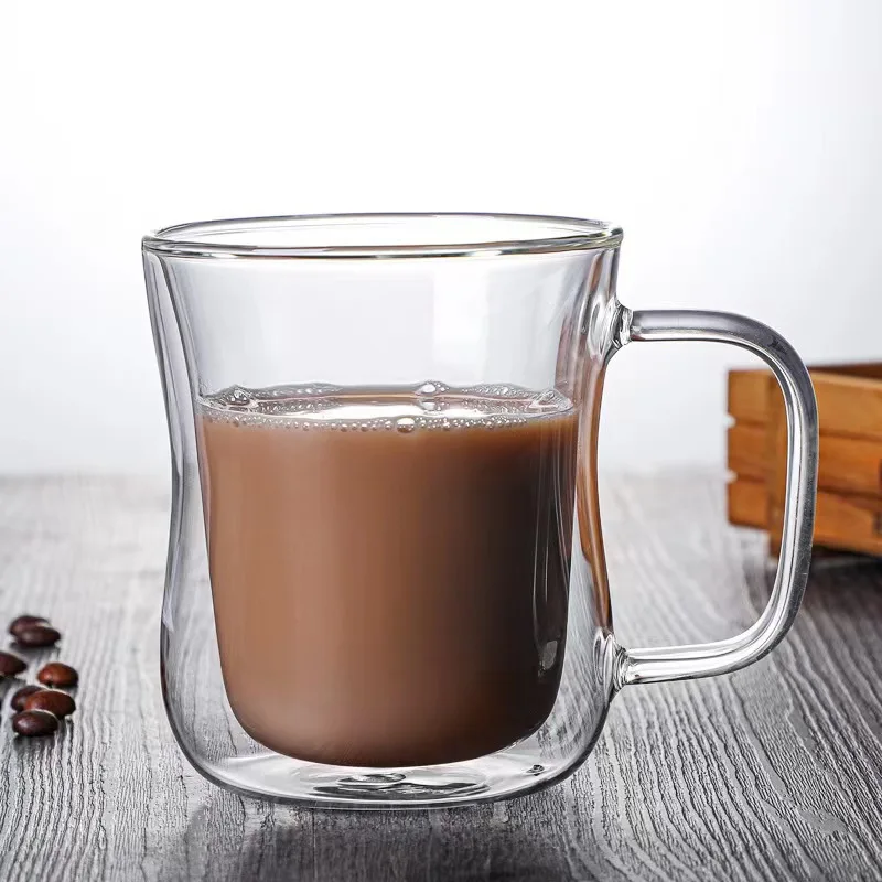 Transparent Borosilicate Double-Walled Glasses with A Handle, Suitable for Coffee, Tea, Cappuccino, Latte Macchiato Mugs