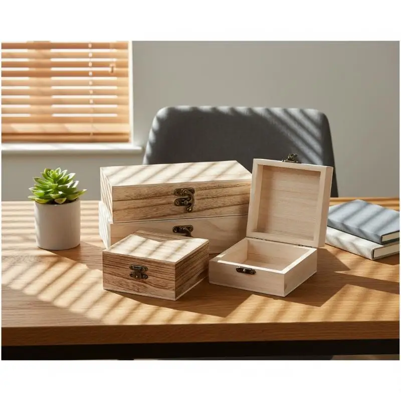 Vintage Rectangular Wood Jewelry Showcase Box Dust Resistant Lock Design Storage Container Earrings Necklaces Trinkets Desktop