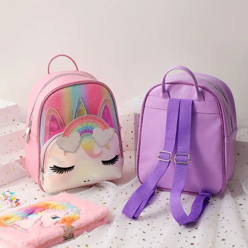 New Design Waterproof  Kids Schoolbags Girls School Backpack Preschool Kindergarten Unicorn PU Toddler BookBag Leisure backpack