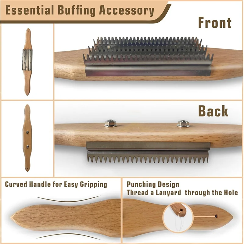 

A63X-Buffing Wheel Rake Cleaning Tool For Polishing Wheel Compound With Beech Wood Handle & 4 Rows Of Metal Teeth Rake