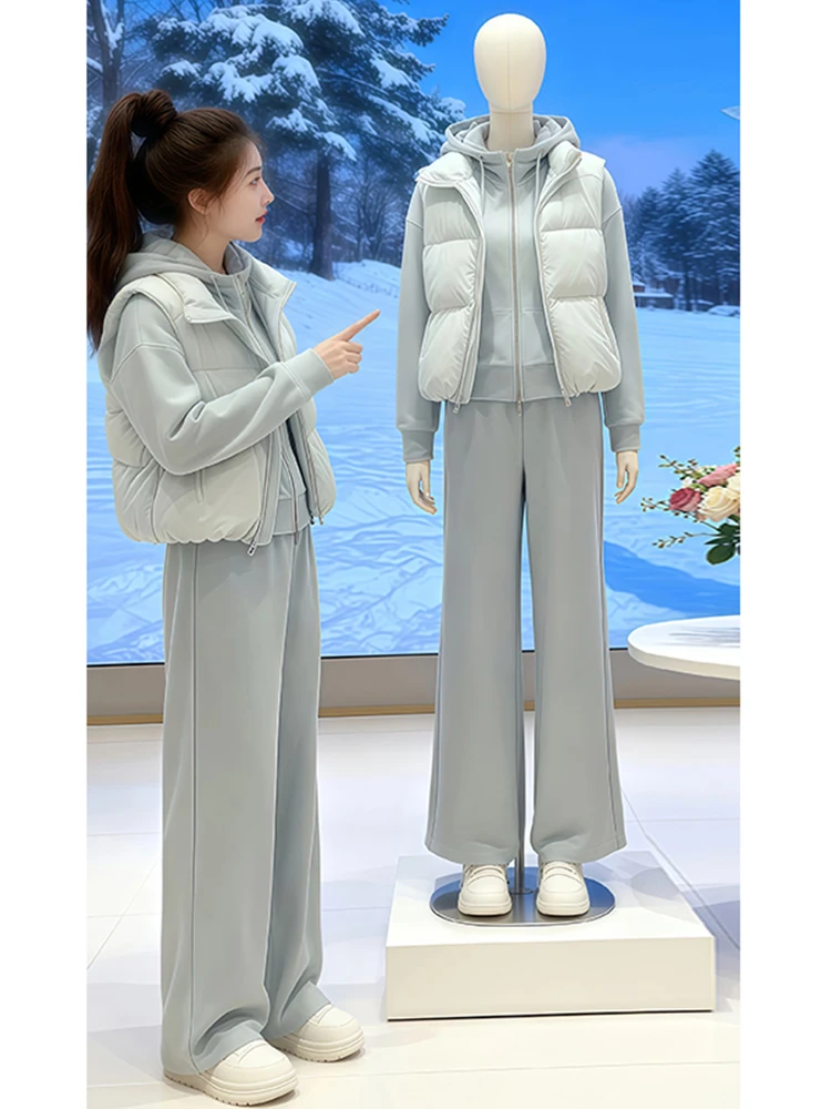 

Корейский женский зимний модный облегающий хлопковый жилет с подкладкой Fce, толстовка с широкими штанинами, комплект футболок