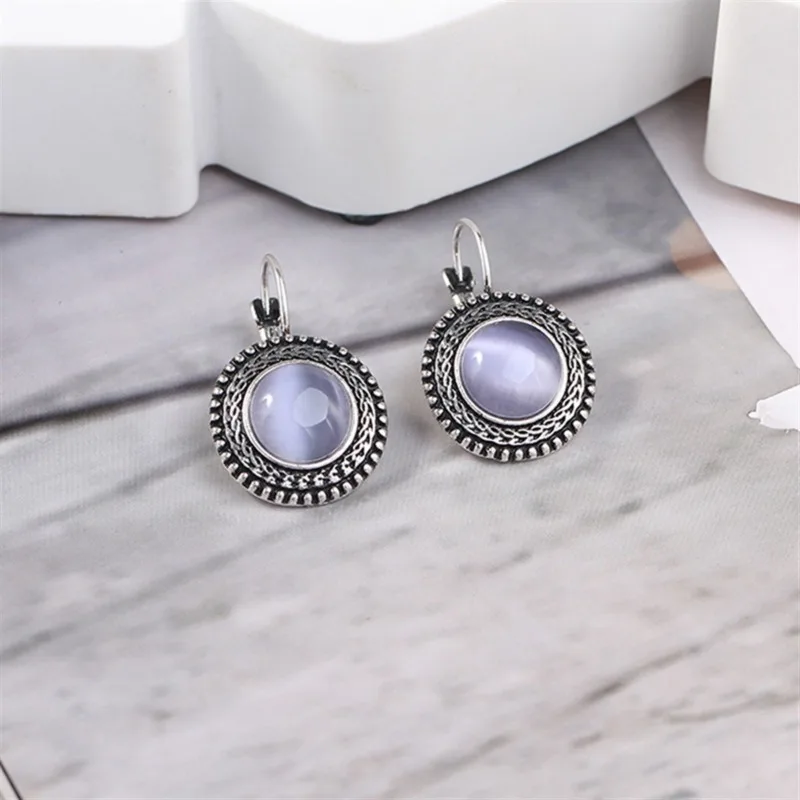 Богемные большие серьги-капли для женщин, винтажные тибетские висячие серьги, круглые серьги с синим и черным камнем, аксессуары для одежды