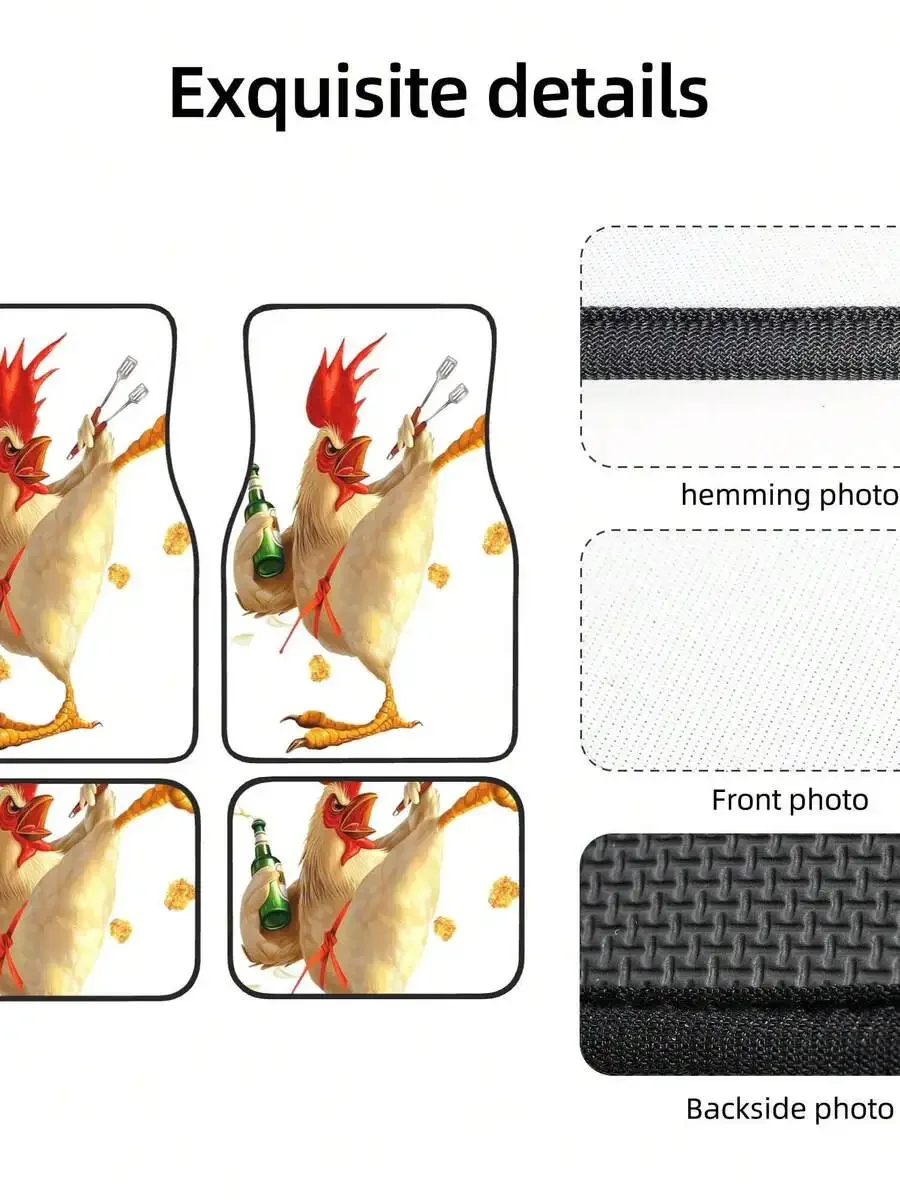 Kung Fu  Rooster With Beer 4-Piece Car Floor Mats For Most Vehicles – Rubber Backing,Durable & Stylish Auto Interior Accessories