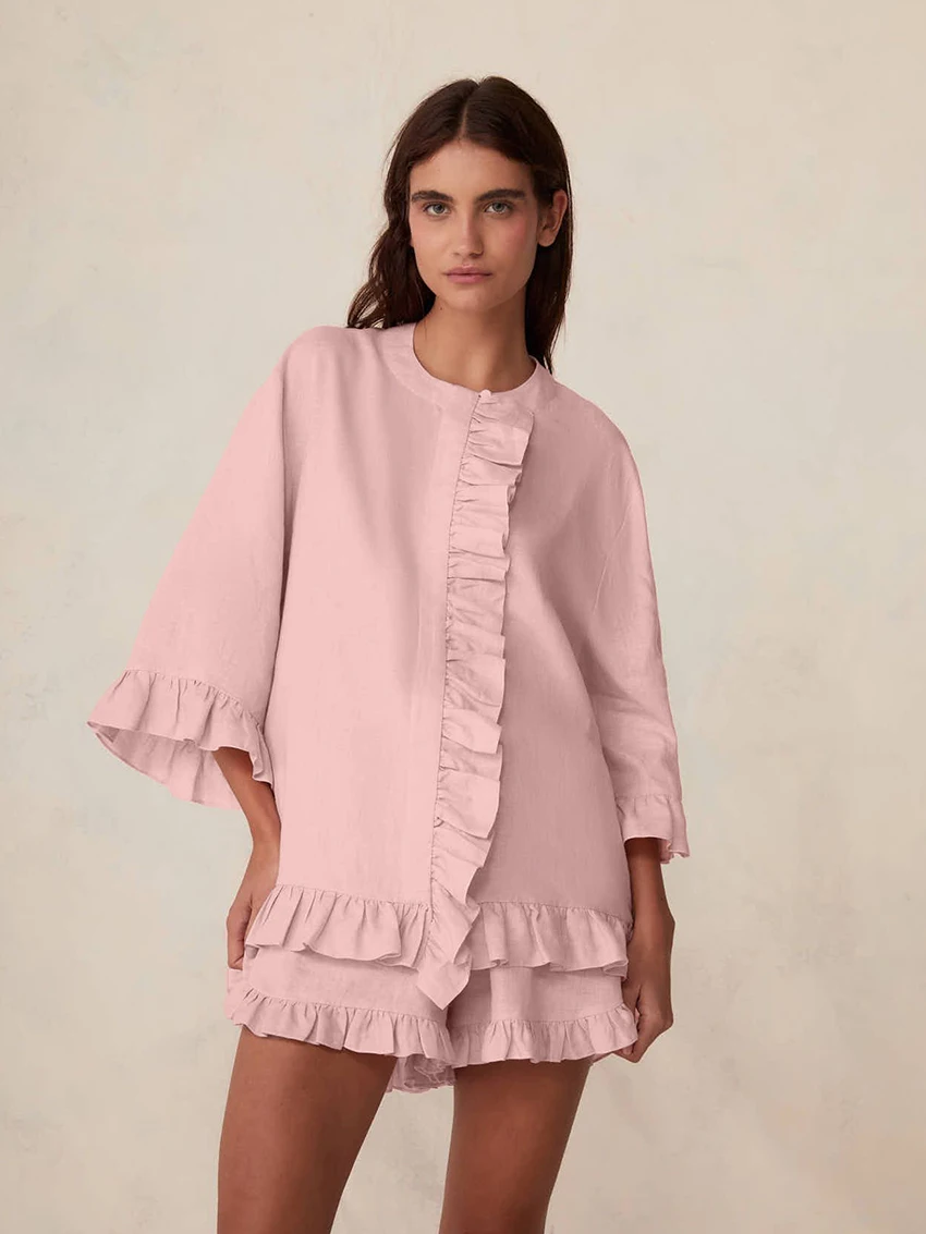 

Marthaqiqi хлопковая женская ночная рубашка, костюм с круглым вырезом, ночные рубашки, пижамы с длинными рукавами, шорты, повседневная зимняя женская одежда для сна, комплект из 2 предметов