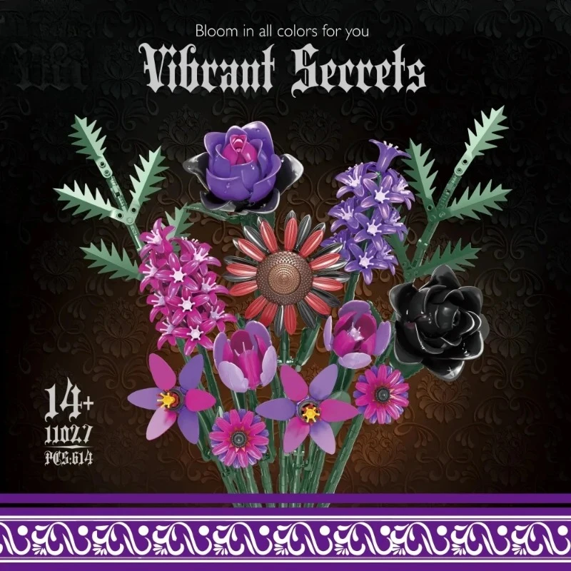 

Готический цветочный конструктор-букет 614 деталей, развивающая игрушка для детей, креативный декор для дома и праздничный подарок