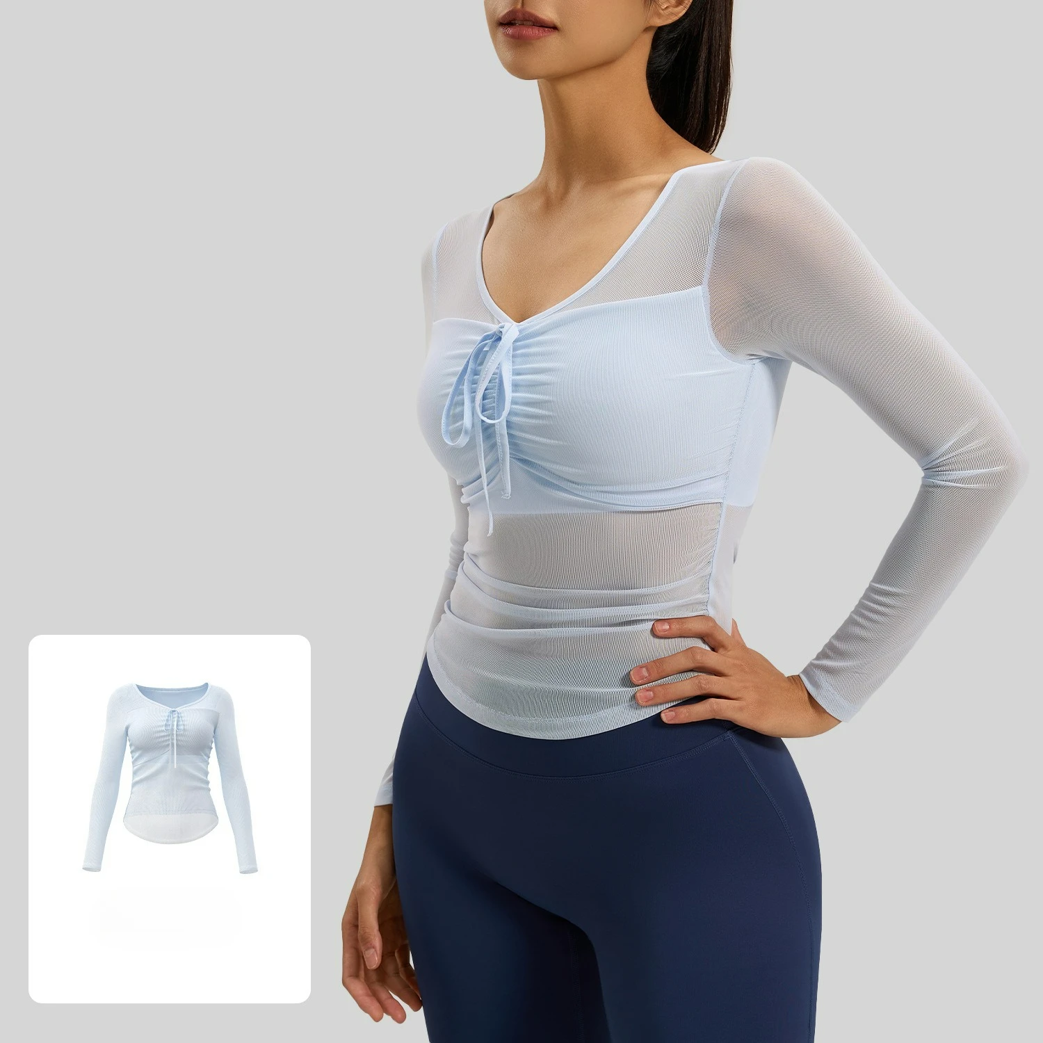 

Womens Sports Long Sleeve Shirts With Fixed Cups Sexy Quick-Dry Mesh Tops Workout V Neck Tee Shirt With Bra Traslucent Clubwear