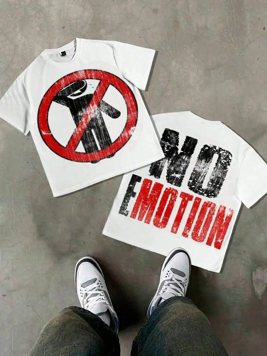 Y2K Double-Sided Printed Red T-Shirt, Warning Slogan Graphic Tee, 100% Cotton Funny Streetwear T-shirt for Men, Casual Daily Top, Gift for Friends Family