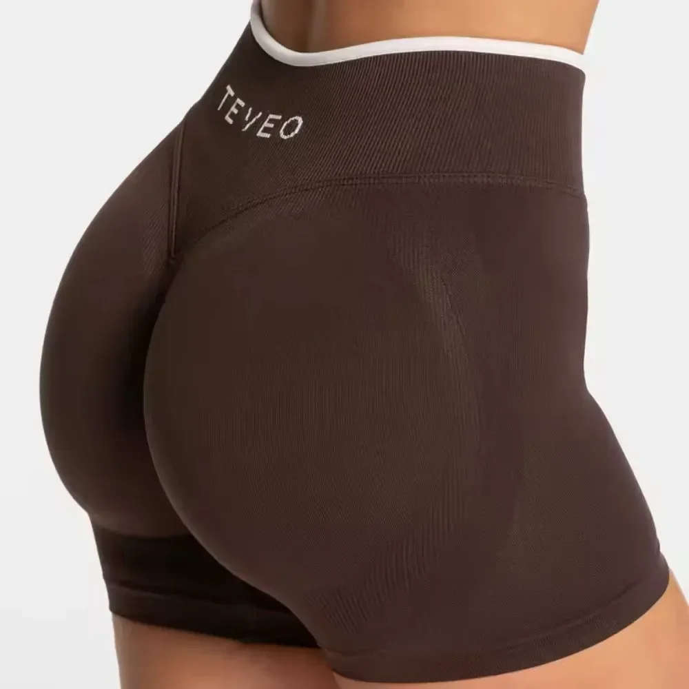 TEVEO المرأة سلس الصالة الرياضية الصلبة الرياضة إشعال قصيرة الأبيض الخصر ضيق عالية الخصر الورك رفع اليوغا السراويل تشغيل السراويل الرياضية #1