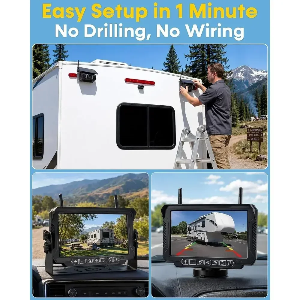 HD 1080P Magnetic Wireless Backup Camera - No Drilling & No Wiring,1-Min Easy Install for RVs Trailers - 2 Cameras Eliminate 98%