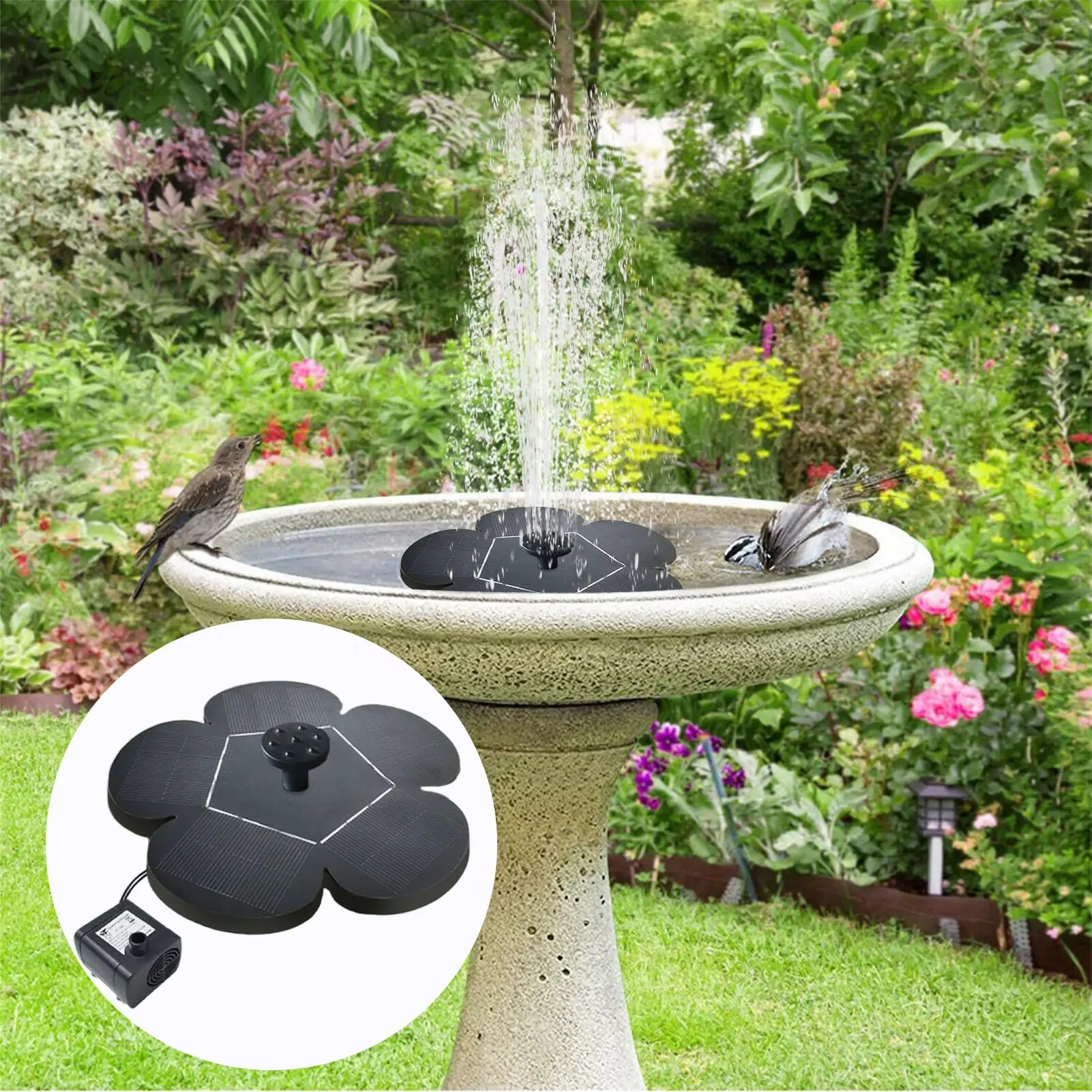 Bird Bath Solar Fountain Silent Standing Flower-shaped Birdbath Landscape Solar Powered Bird Bath Fountain For Hummingbird