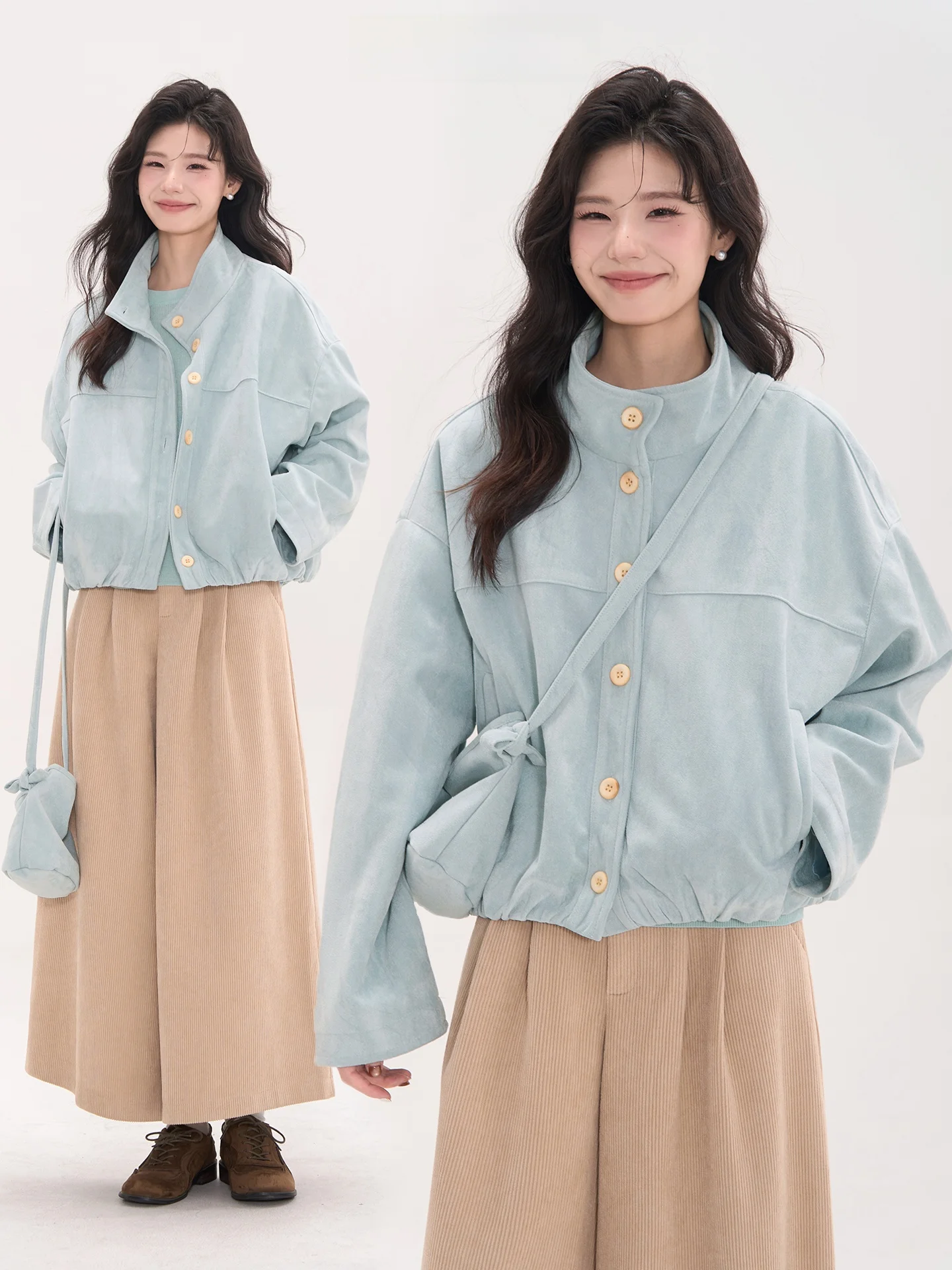 

Heme осеннее повседневное замшевое пальто с воротником-стойкой на одной пуговице, длинное пальто из полиэстера, свободная длина