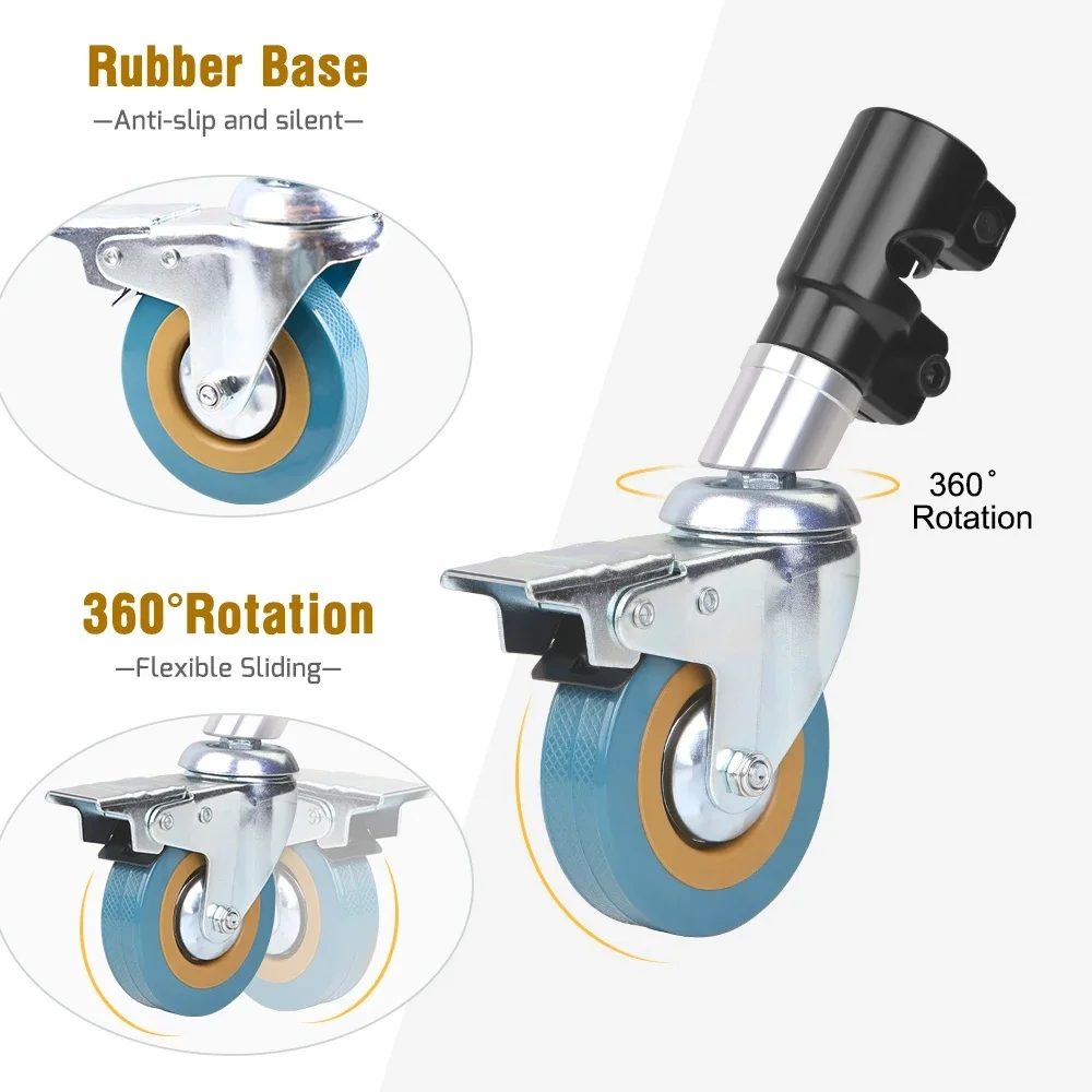 3PCS Heavy Duty Lockable Swivel Caster Wheels Universal 22/25/mm Tube Adapter Casters Tripod Pulley Replacement Accessories