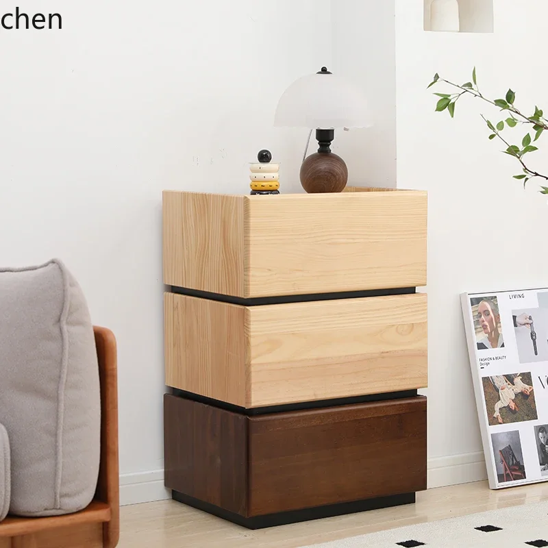 H5.22 solid wood TV side cabinet bedroom simple modern bedside cabinet free group relax wooden bucket cabinet