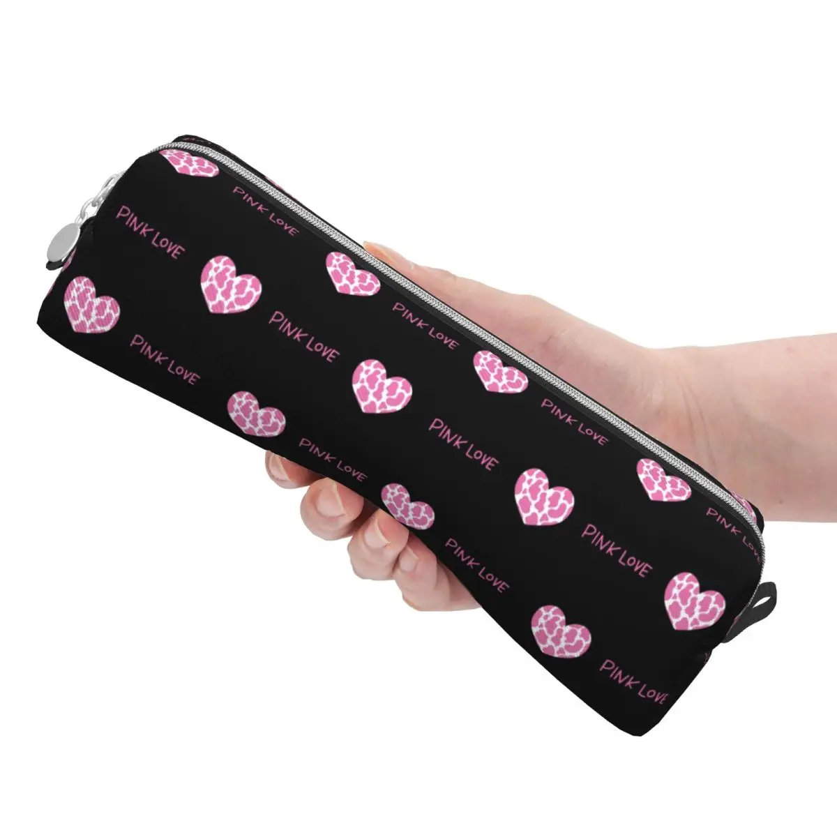 Fun Cute Heart Pink Love Pencil Case Black Pencilcases Pen for Student Big Capacity Bags Office Zipper Stationery