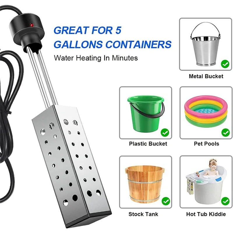 HOT 2500W Immersion Heater, Pool Heater Automatic Timer, Safe Pool Heating Immersion Heater,Perfect for Home EU Plug