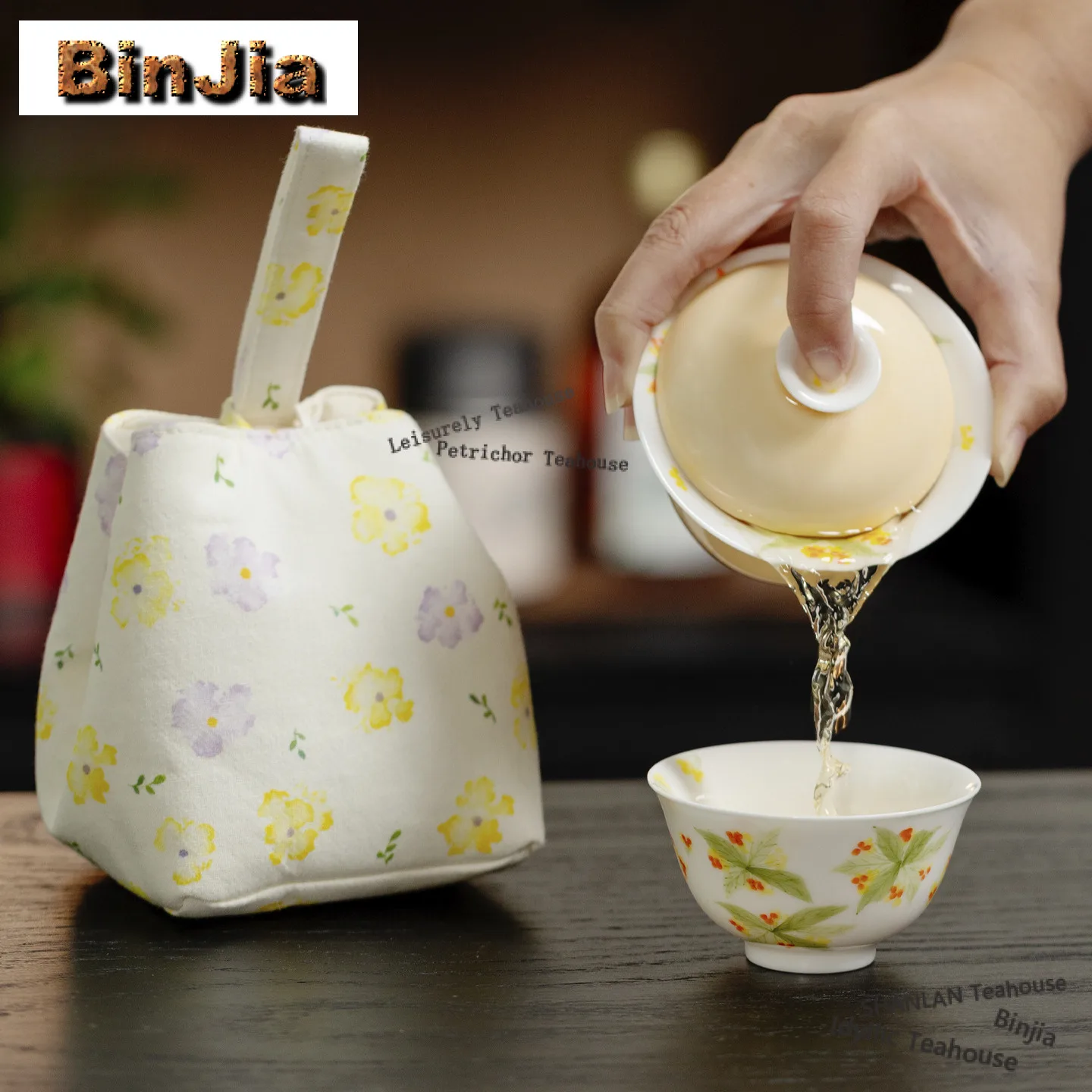 

Hand-painted Osmanthus Travel Tea Set Kit Zen 1 Pot 3 Cups Tea Maker Organizer Portable Camping Stock Bags Cafes Accessories