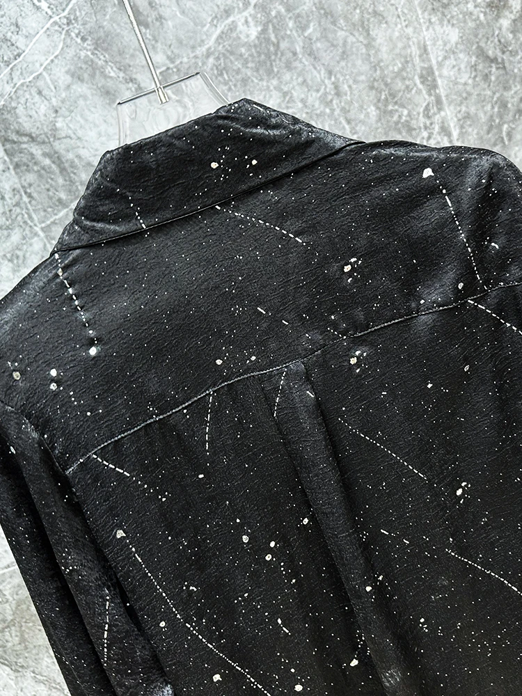 2025 Korean Version Ins Heavy Craft Starry Sky Long Sleeve Shirt Handsome Men's Fashion Trendy Draped Thin Shirt