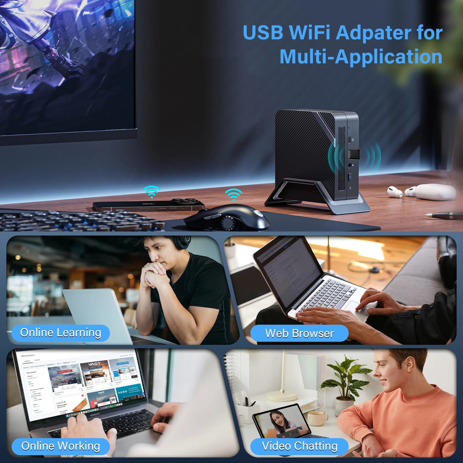 Comfast 650Mbps USB Wifi Adapter Dual Band Netzwerk Karte 2,4G/5,8G 802,11 AC Adaptador 2dBi Antena wifi Dongle Simulation AP