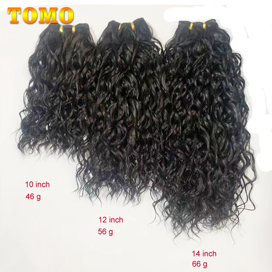 TOMO Short Water Curly Wave Syntheti przedłużanie włosów 3 szt. 10 12 14 Cal czarne faliste wiązki doczepiane włosy dla kobiet