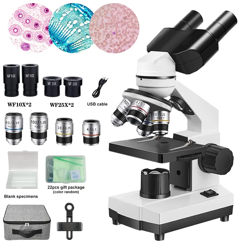 Binocular Microscope 40X‑2500X HD Inspection Laboratory Optical Microscope Tool Set For Schools & Home & Scientific Research