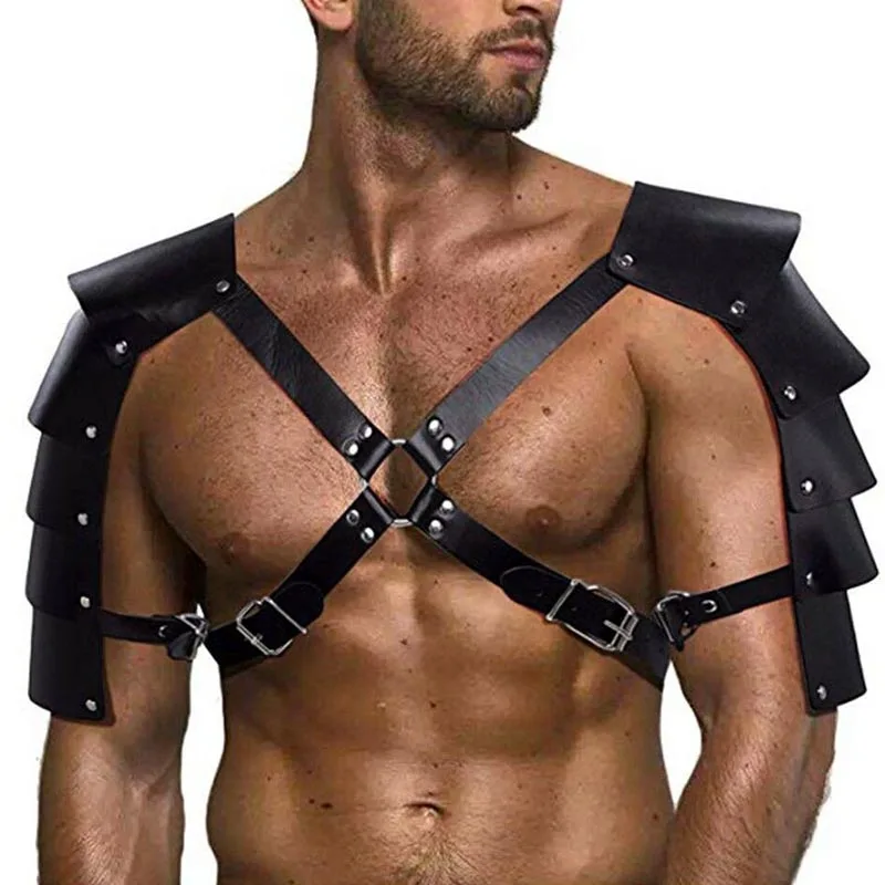 

Leather Medieval Armor Shoulders Harness Belts Straps Vintage Gothic Fetish Gay Costume Sexula Men's Lingerie Chest Harness Tops