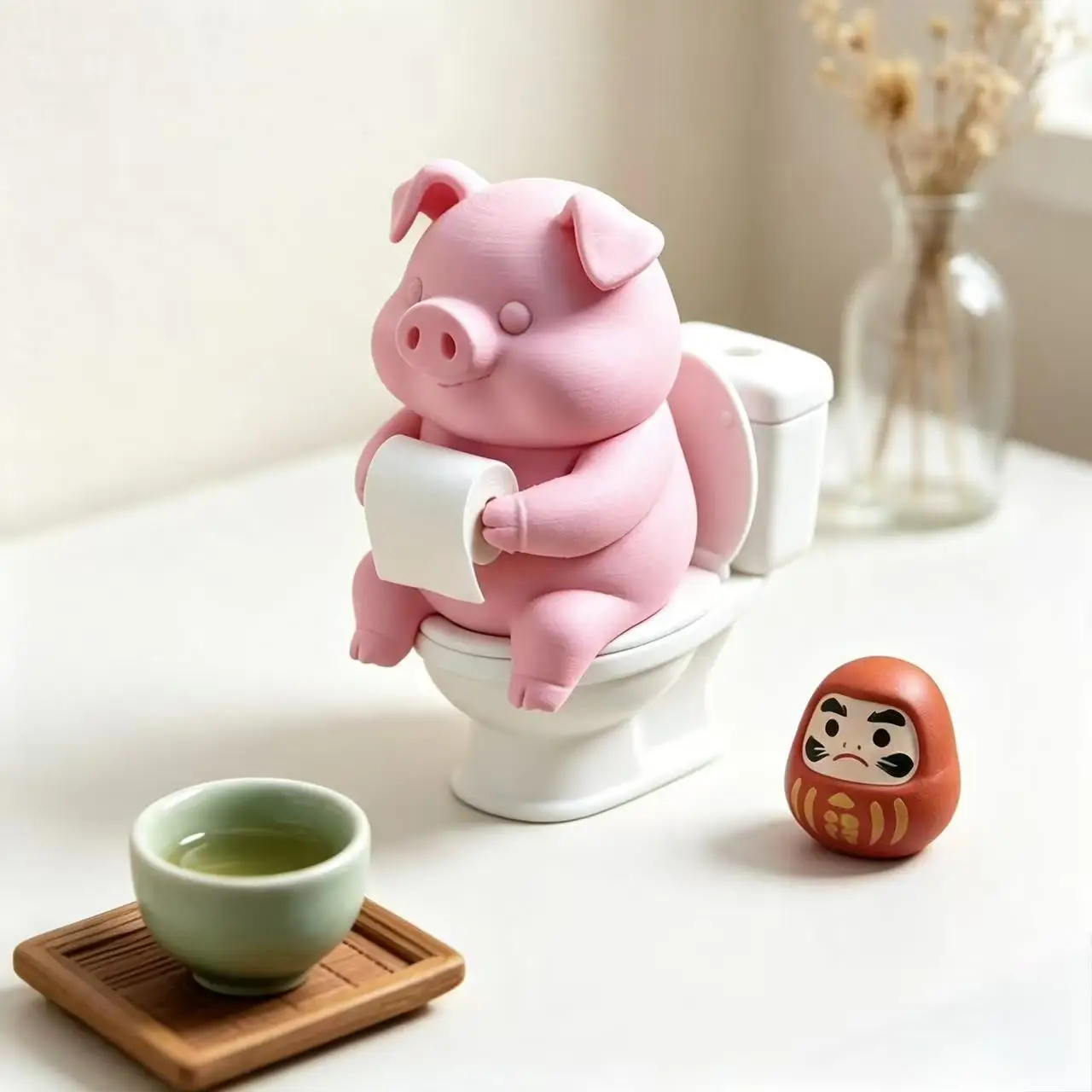 Funny Capybara Frog Pig Sitting on Toilet Mini Resin Figurine Cute Animal Desktop Ornament Creative Home Bathroom Decor Gifts
