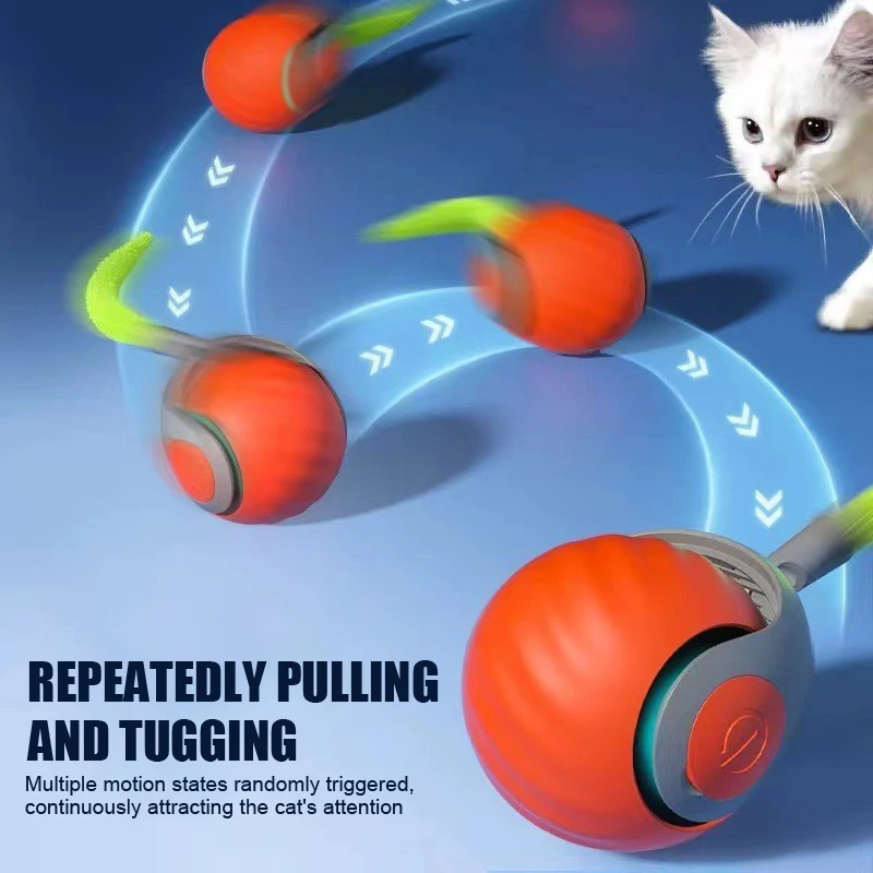 

Cat Interactive Ball Toy Automatic Roller Ball Fake Tail USB Rechargeable Smart Electric Toy Dog Cat Training Mimics Mouse