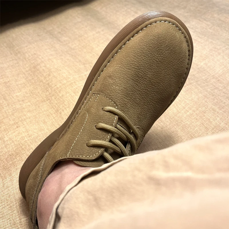 

Новинка 2023 года, мужские повседневные кожаные брюки из дышащей кожи с широким носком Briti в стиле ретро, мягкие боты из воловьей кожи, модные круглые Toe oes