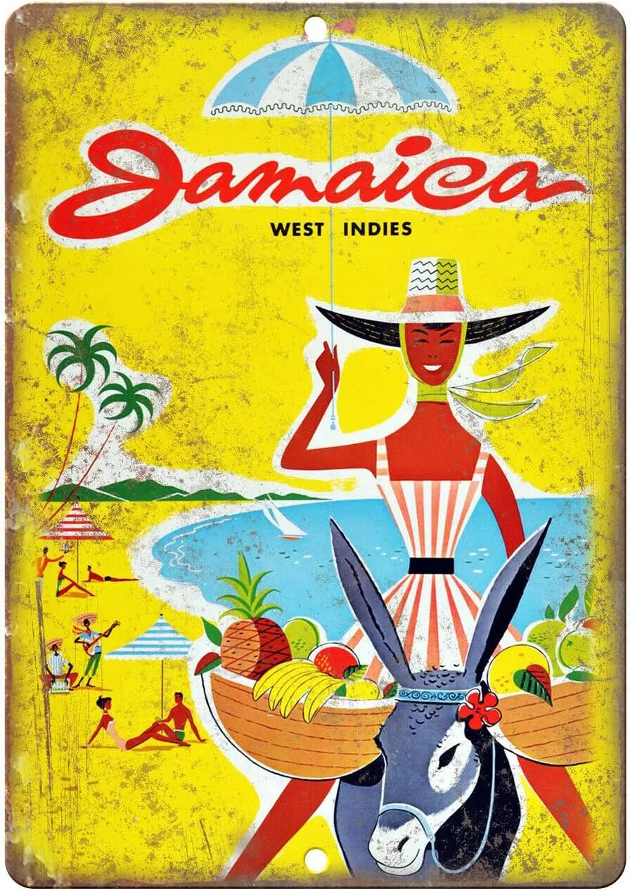 Jamaica West Indies Travel Metal Tin Sign Garage Bar Restaurant Club Decor 12x8 inches