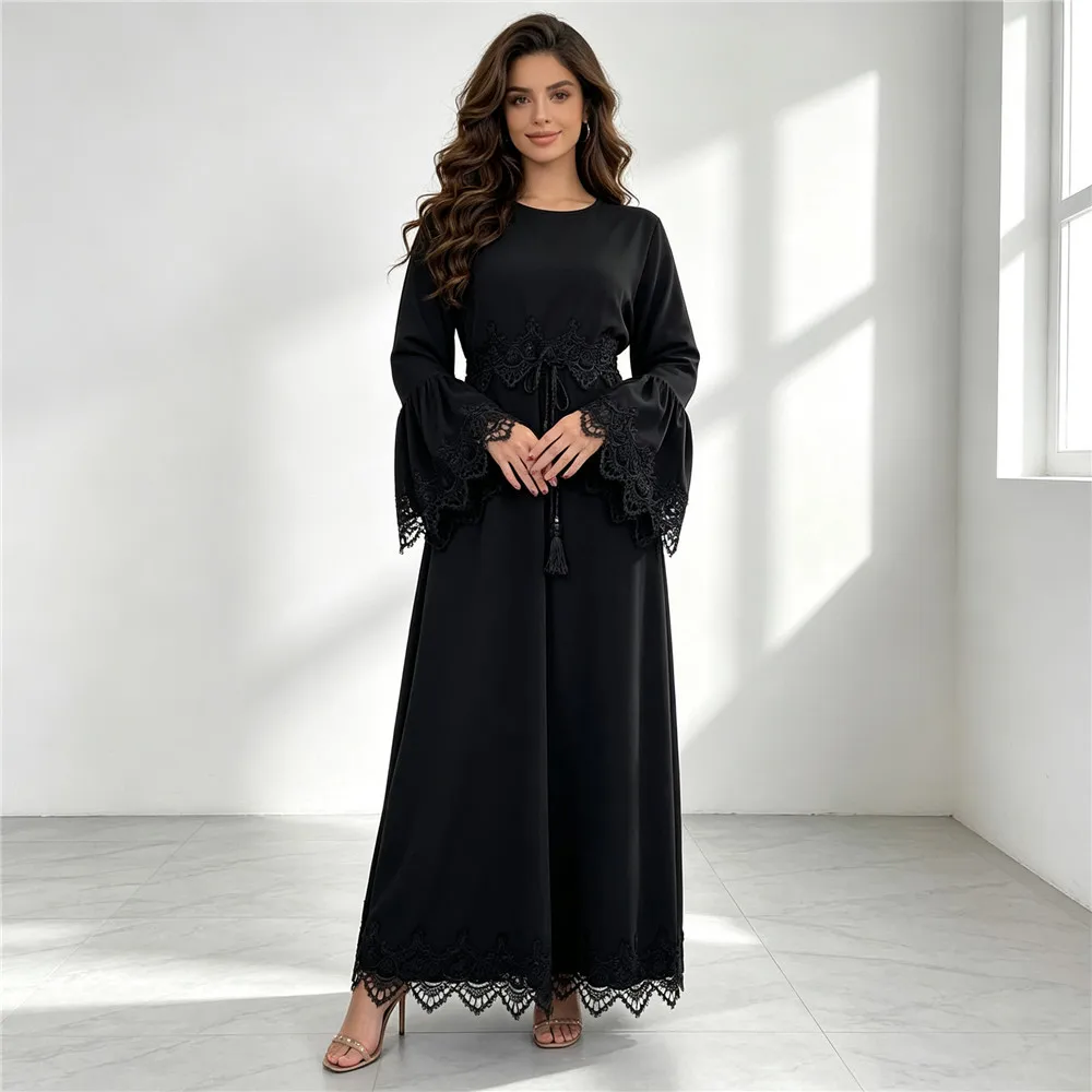 Modest Abaya Muslim Women Dress Ramadan Musulman Maxi Robe Turkey Kaftan Islamic Clothing Caftan Vestidos Drawstring Abayas Gown