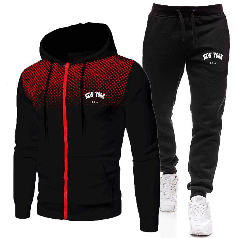 New fashionable sportswear men\'s hoodie fitness sportswear men\'s running set sportswear slow running men\'s sportswear winter