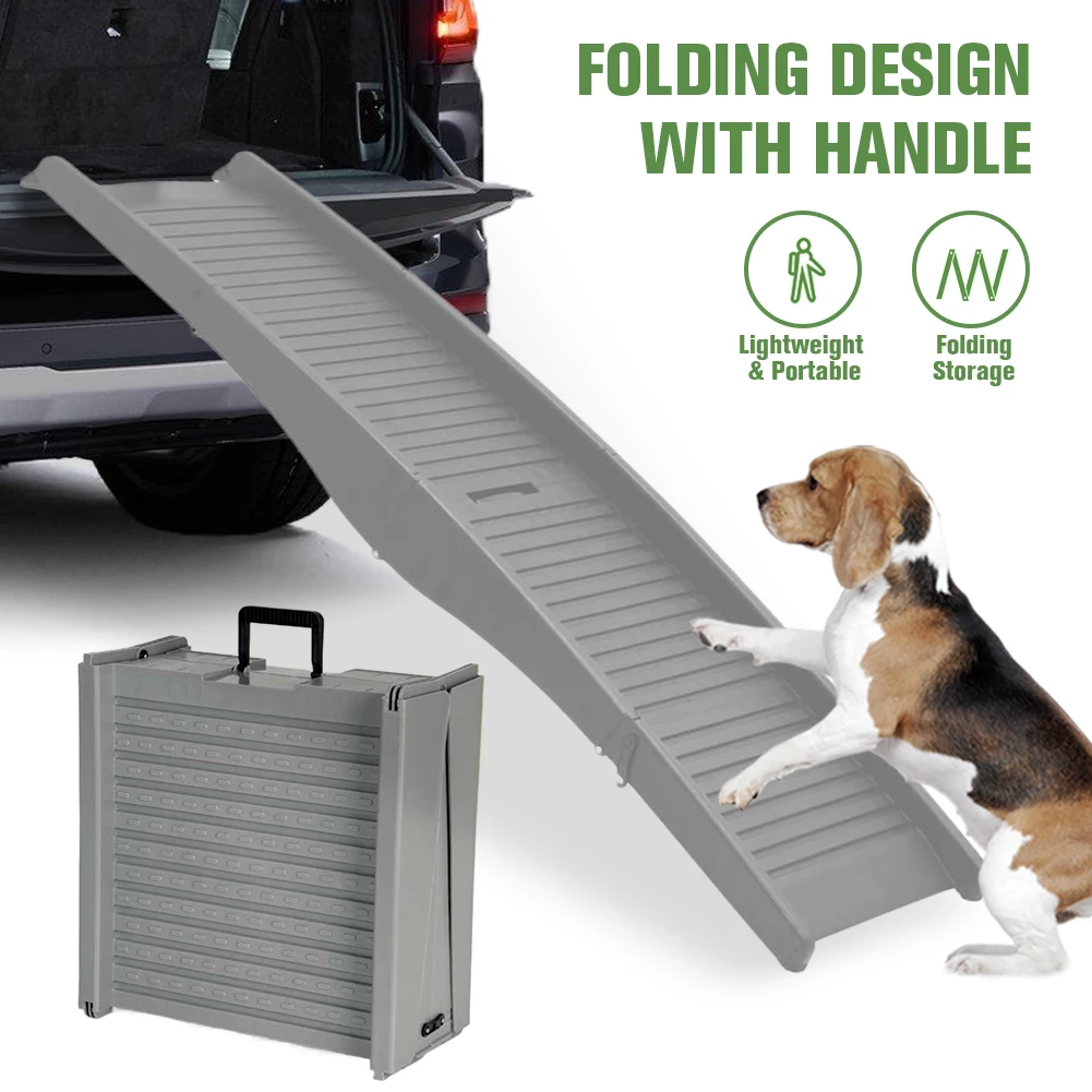 

Folding Dog Ramp Non-Slip Rug Surface Extra Wide Dog Steps 59x15.8 Inch Pet Ramp Stairs for Medium & Large Dogs Get Into A Car